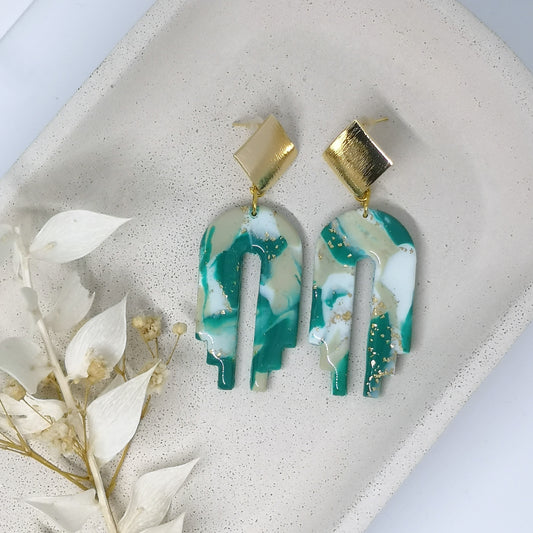 Ocean Green & Gold Arch Earrings - Primrose Cove