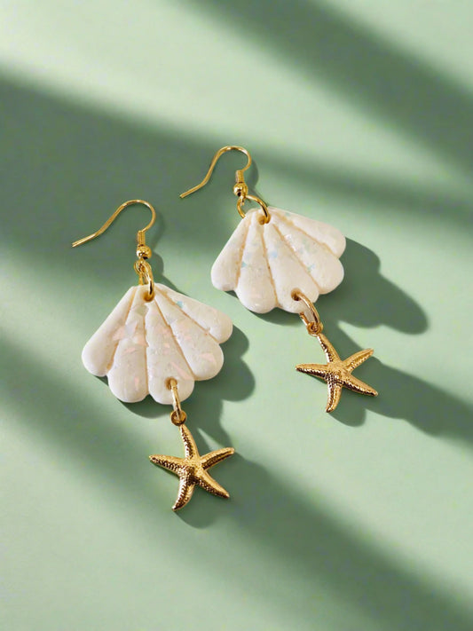 Pearl Shell & Starfish Earrings - Ocean Beach Collection - Just Phoenix Designs