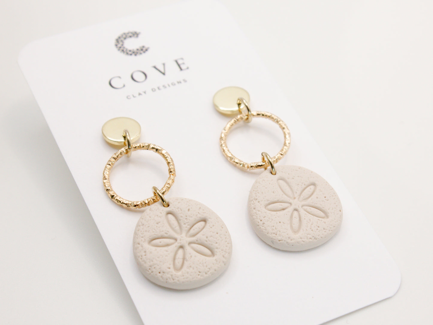 Round Sand Dollar Floral Dangles - Cove Clay Designs